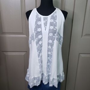 NWT POL White Ruffled Lace High Low Sleeveless Tank Blouse Size Medium
